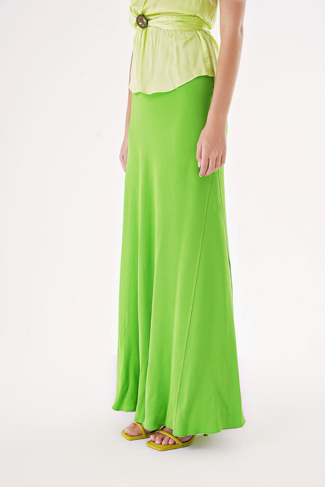 Green Long satin skirt with elastic waist 81298