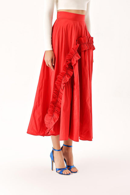 Red Midi length skirt with pleated detail 81241