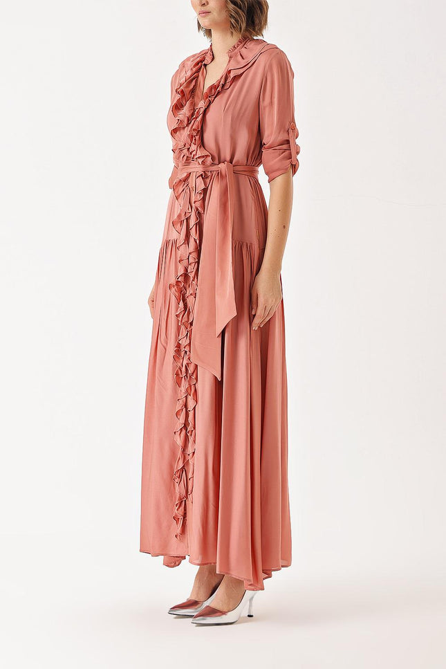 Salmon Frilly long shirt dress 94347