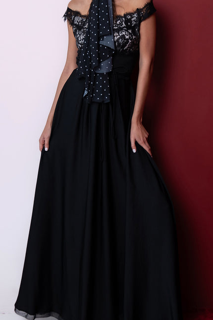 Black Lace detailed long dress 94607