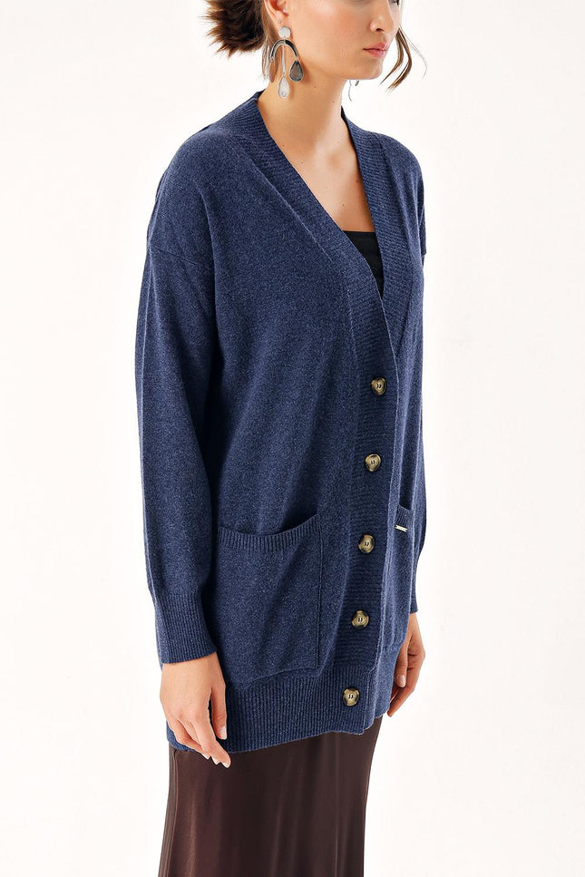 Navy Blue Woll and cashmere mix cardigan 28832