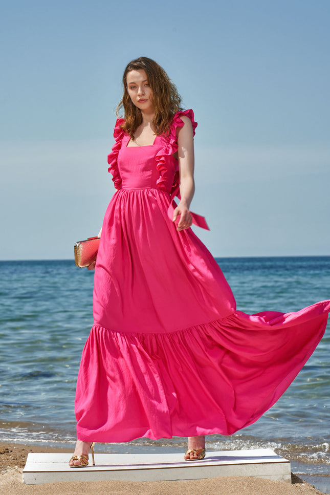 Fuchsia Sleeveless ruffled dress 93562