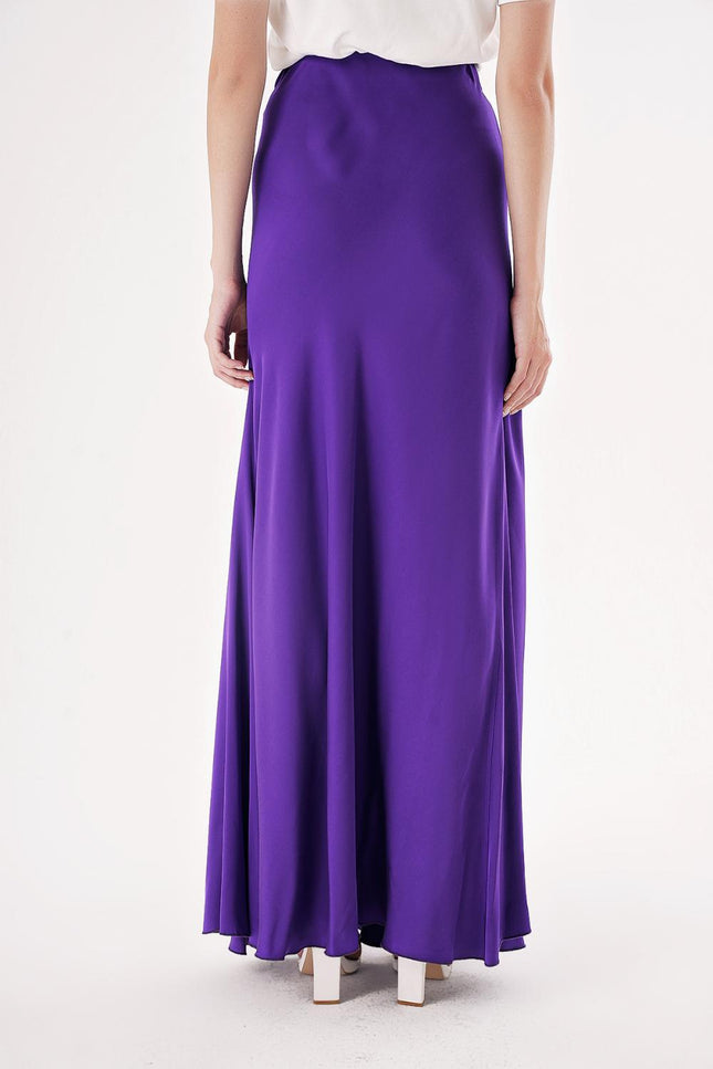 Purple Long satin skirt with elastic waist 81298