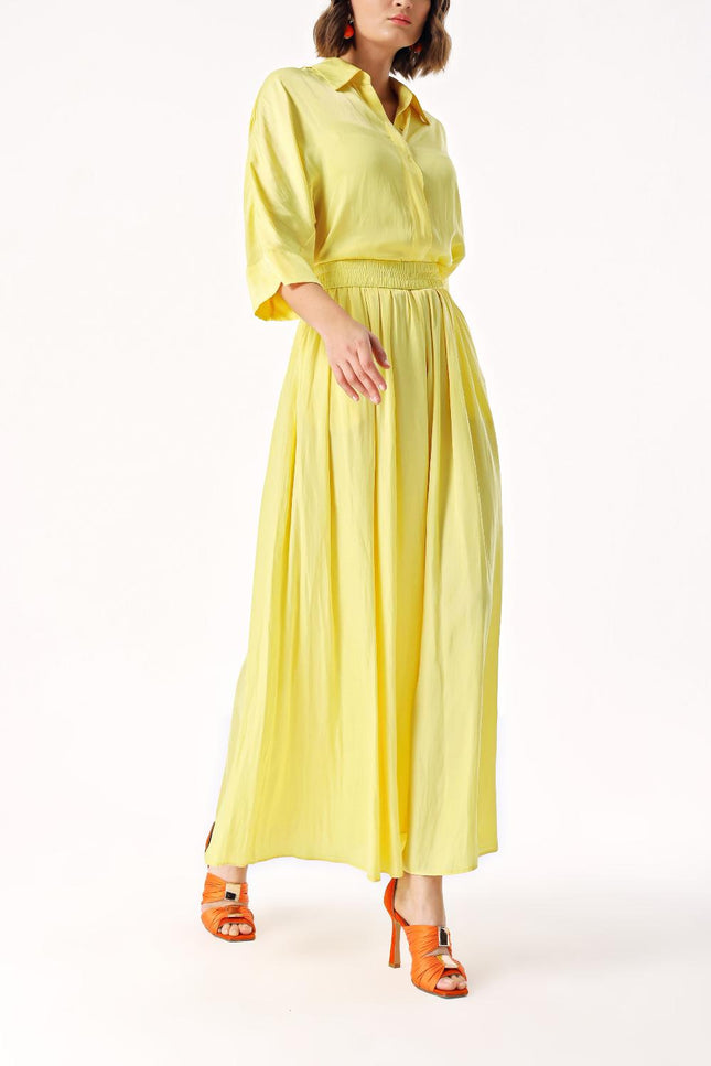 Yellow Elastic waist trousers and shirt set 12329