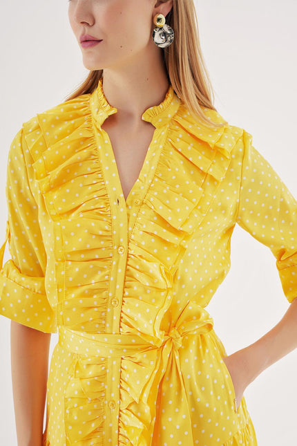 Yellow Frilly long shirt dress 94470