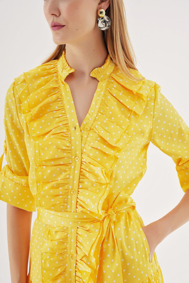 Yellow Frilly long shirt dress 94470