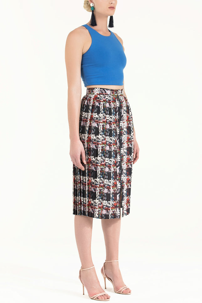 Patterned Zip-up Pleated skirt 80974