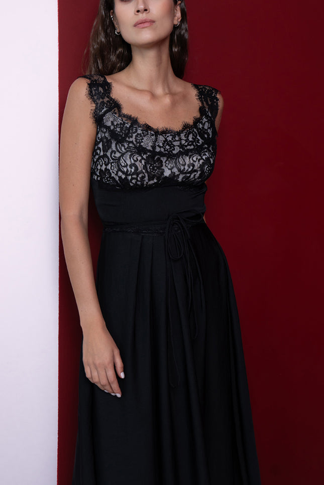 Black Lace detailed long dress 94607