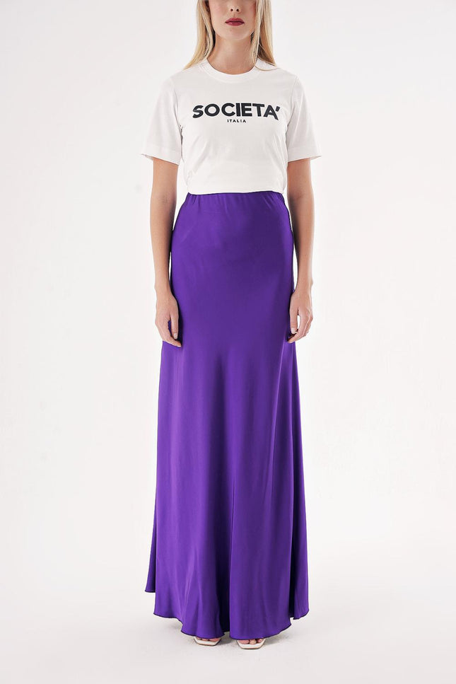 Purple Long satin skirt with elastic waist 81298