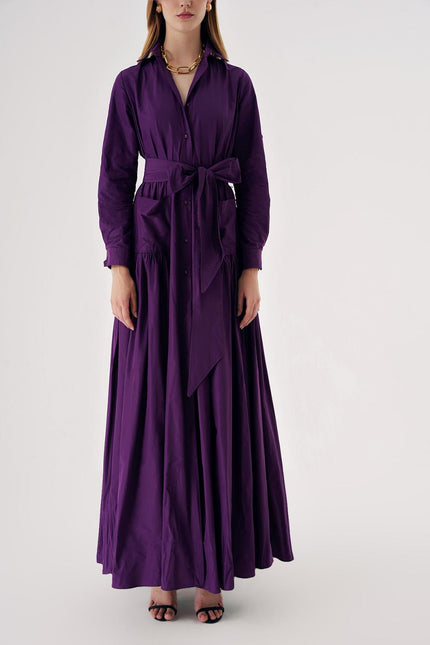 Purple Long shirt dress with gather detail 94577