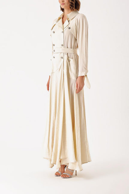 Ecru Long trench dress with crystal button detail 94400