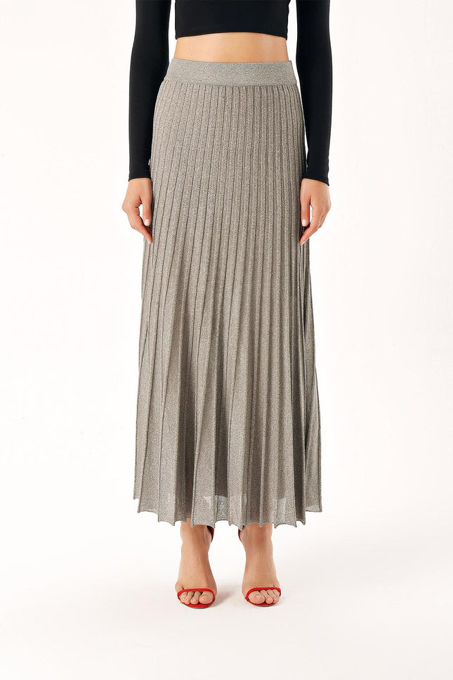 Anthracite Lined pleated midi knit skirt 28854