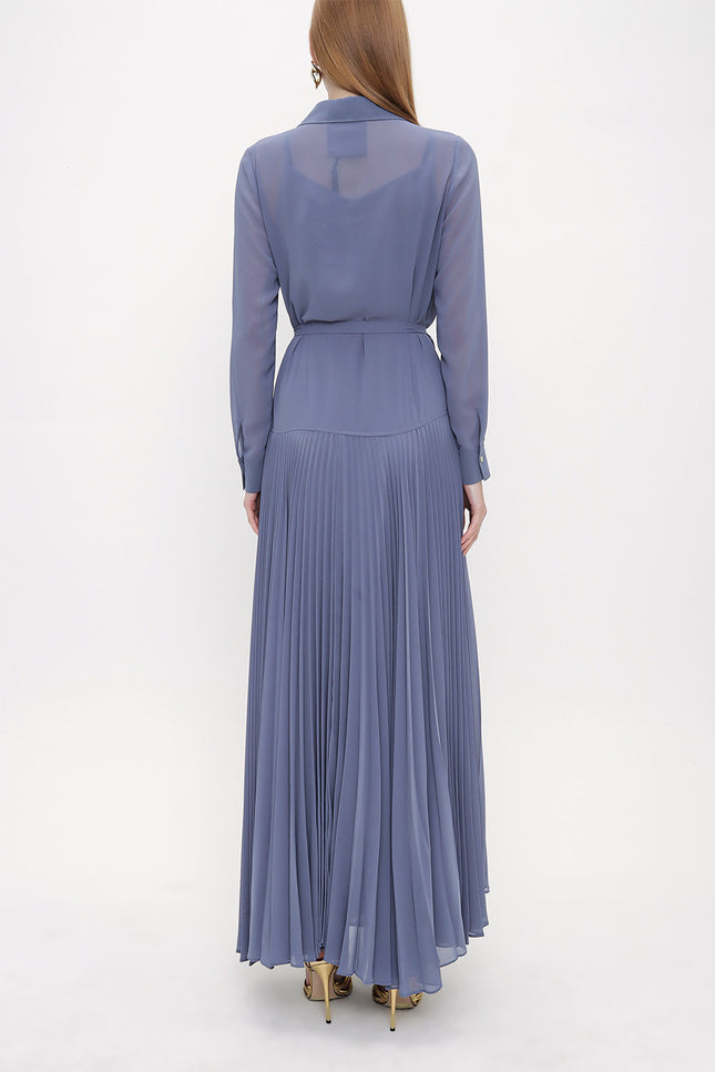 Blue Pleated chiffon dress 93839