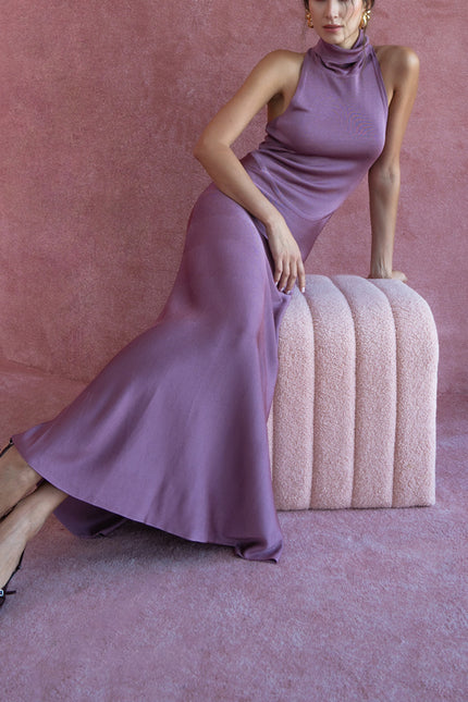 Pink Sleeveless turtleneck long dress 28894