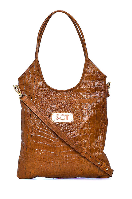 Camel Hair Textured leather shoulder bag with metal plate 23019