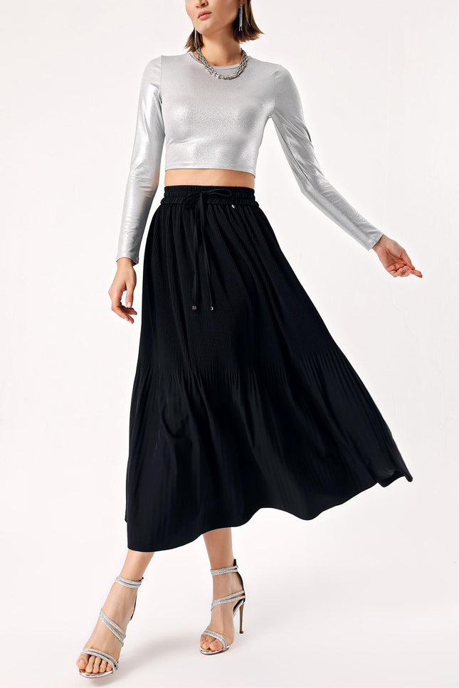 Black Pleated midi skirt 81275