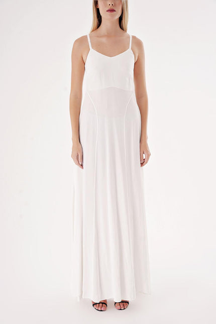 White Strappy stone-detailed comfortable godel dress 94457