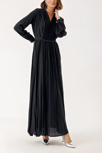 Anthracite Long chiffon dress with pleat detail 94303