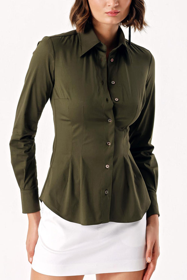 Khaki Lycra slim fit shirt 10831