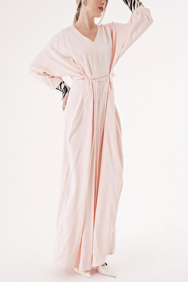 Pink Loose-cut belted long dress 94417