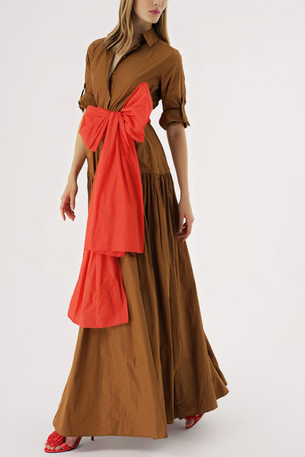 Camel Hair Long shirt dress with gather detail 94577