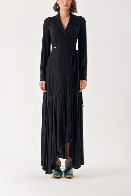 Black wrapped long dress 93975