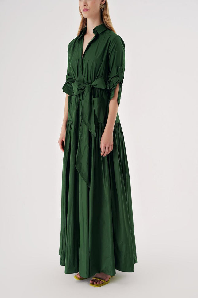 Green Long shirt dress with gather detail 94577