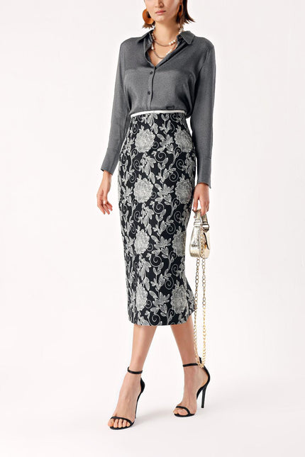 Patterned Jacquard slim-fit midi skirt 81277