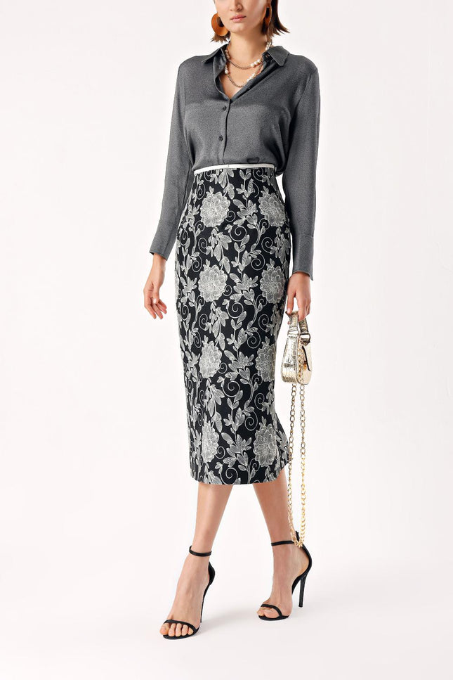 Patterned Jacquard slim-fit midi skirt 81277