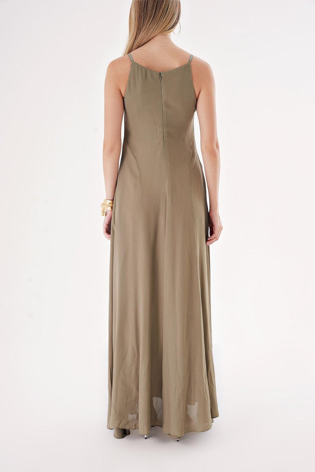 Khaki Strappy stone-detailed comfortable godel dress 94457