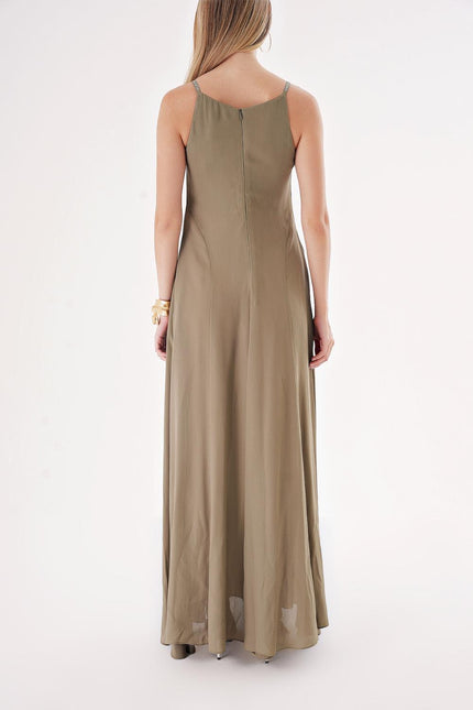 Khaki Strappy stone-detailed comfortable godel dress 94457