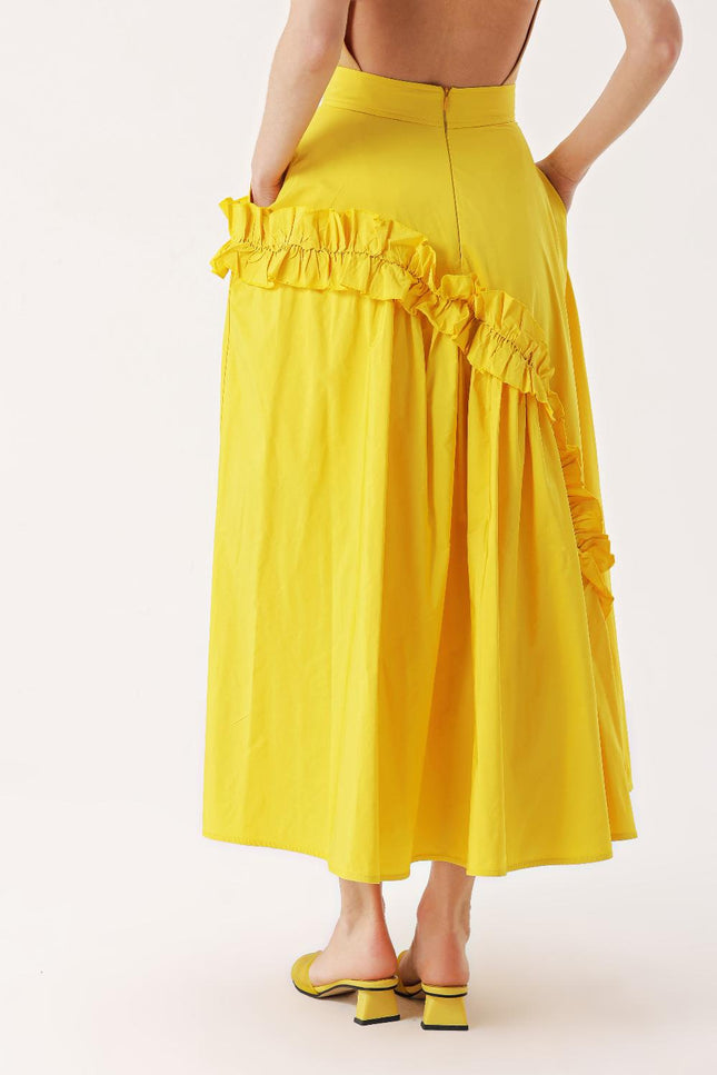 Yellow Midi length skirt with pleated detail 81241