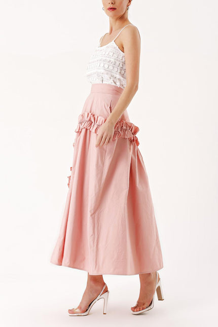 Salmon Midi length skirt with pleated detail 81241