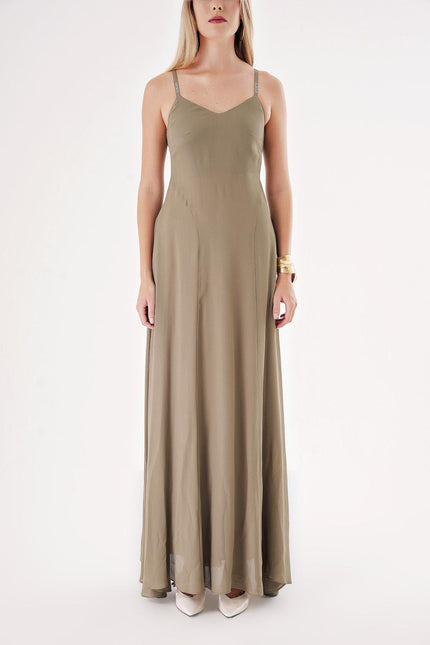 Khaki Strappy stone-detailed comfortable godel dress 94457