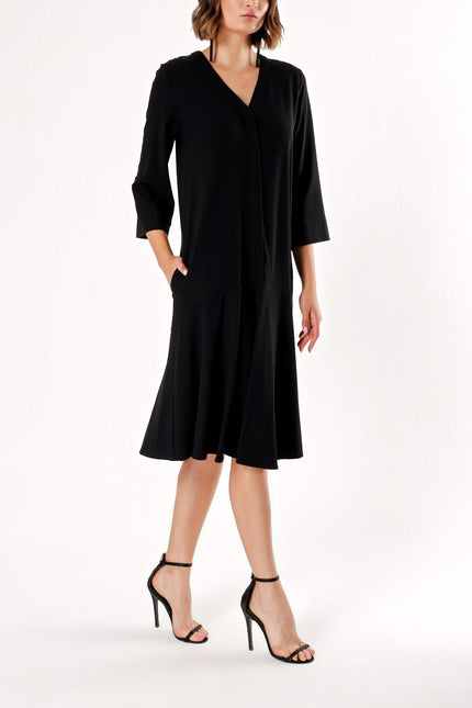 Siyah Patlı V Yaka Krep Elbise 91933
