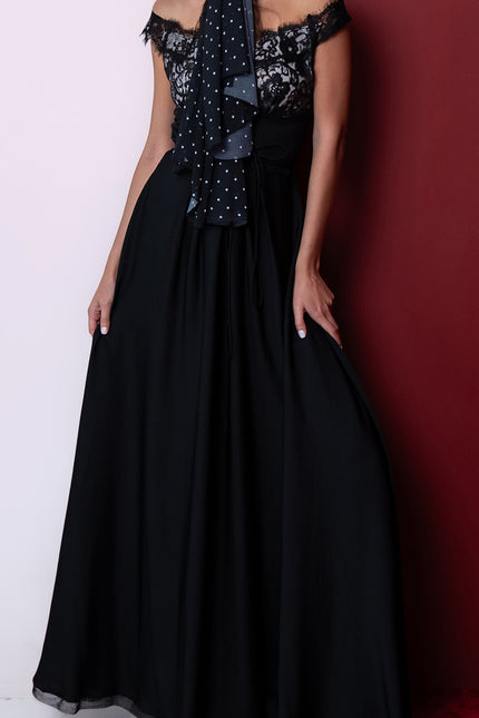 Black Lace detailed long dress 94607