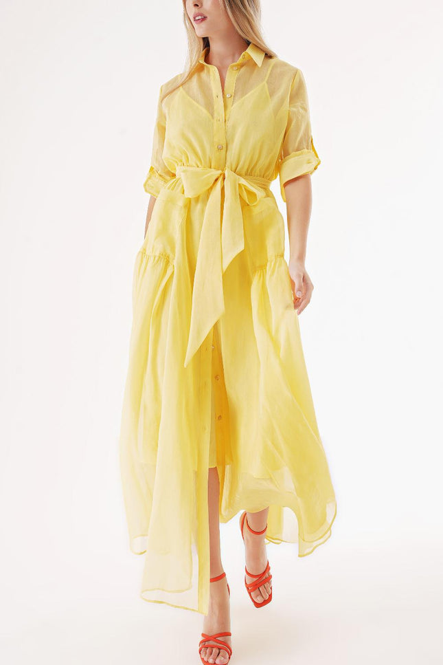 Yellow Taffeta maxi shirt dress 94498