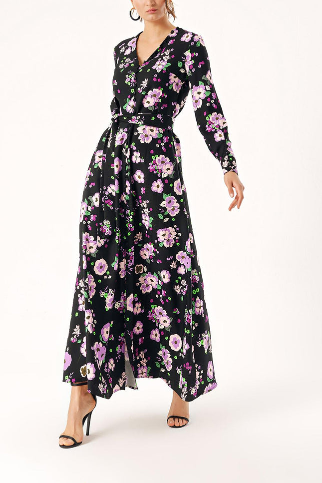 Patterned Long dress with button detail 94348