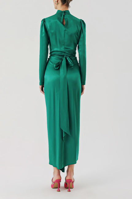 Green Long dress with a tied waist 94204