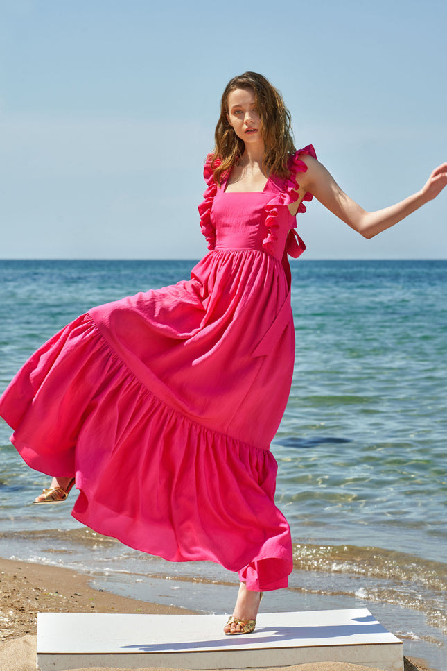 Fuchsia Sleeveless ruffled dress 93562