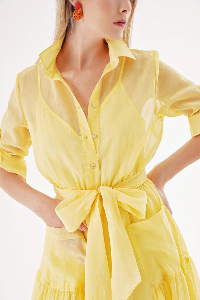 Yellow Taffeta maxi shirt dress 94498