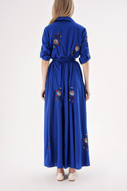 Sax Taffeta embroidered maxi shirt dress 94497