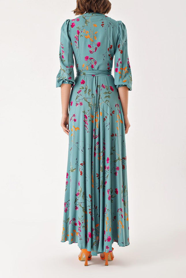 Floral Printed Long dress with godel and belt 94408