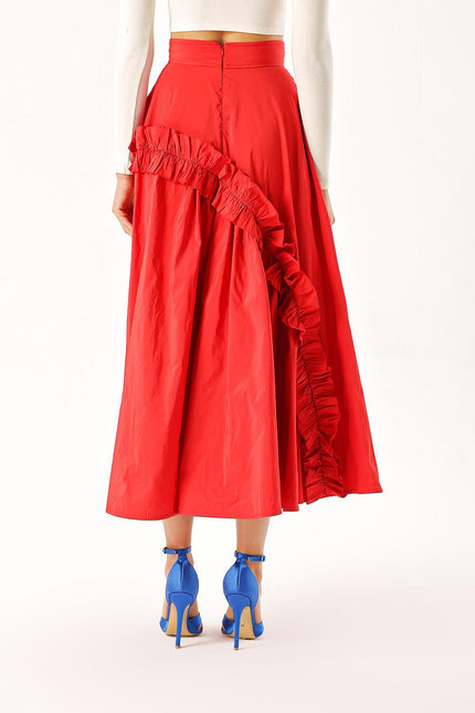 Red Midi length skirt with pleated detail 81241