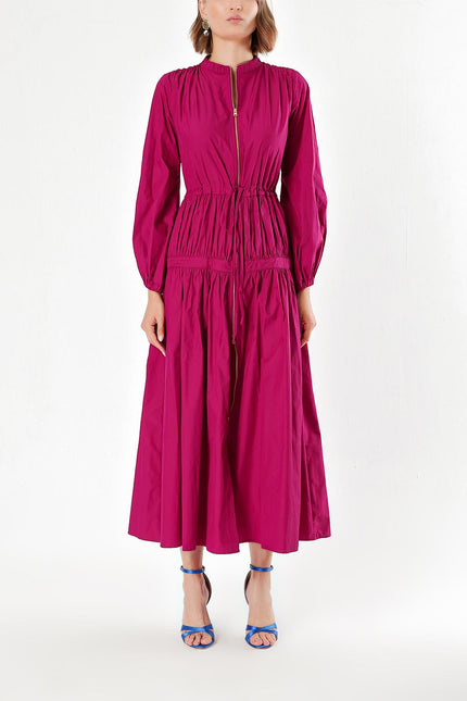 Fuchsia Elastic waist pleated maxi dress 93842