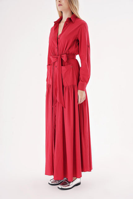 Red Taffeta maxi shirt dress 94498