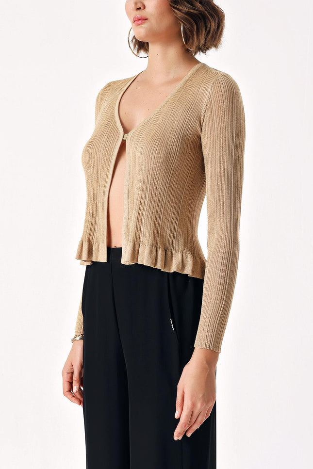 Gold Short thin shiny string knitted cardigan 28877