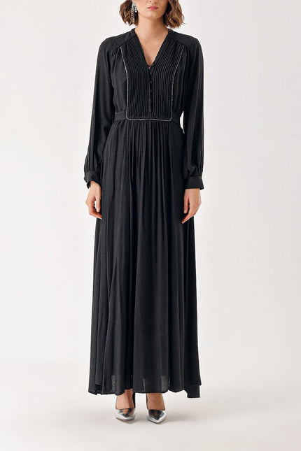 Anthracite Long chiffon dress with pleat detail 94303