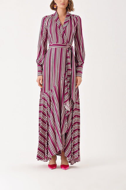 Striped wrapped long dress 93975