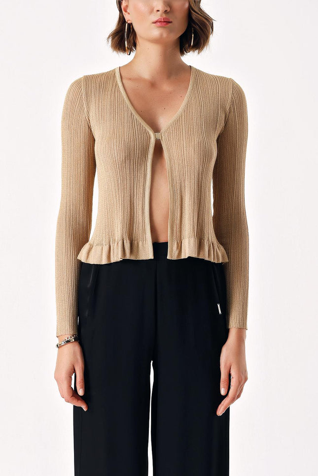 Gold Short thin shiny string knitted cardigan 28877